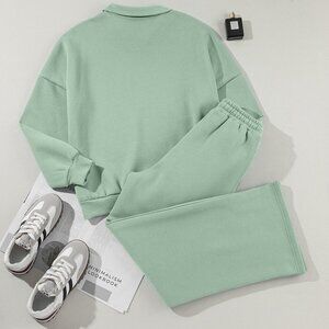 Clearly Aqua Drop Shoulder Zip Up Jacket Drawstring Pants Active 2pcs Set